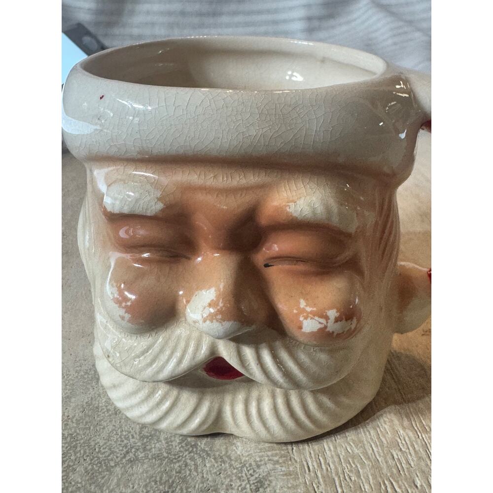Vintage Santa Mug 1960-1970s Crackle Finish & Faded Paint Retro Christmas Decor - Picture 6 of 12